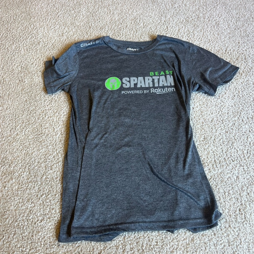 Craft Women's Gray Tee with Green Spartan Beast Logo